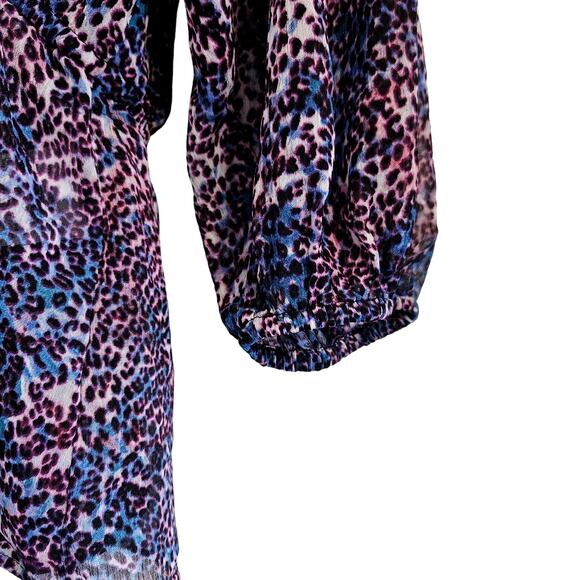 DKNY Tie-Waist Top Ivory Regal Purple Multi Leopard Print Blouse Size Small NWT - Picture 4 of 9